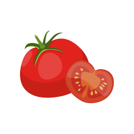 Tomato with collagen vector illustration. Cartoon drawing of collagen source in food, tomato on white background. Healthy food, nutrition conceptのイラスト素材