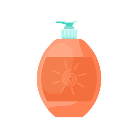 Spf cream in bottle cartoon illustration. Cosmetic procedure in spa salon, spf cream. Solarium, wellness, recreation, care, relaxation conceptのイラスト素材