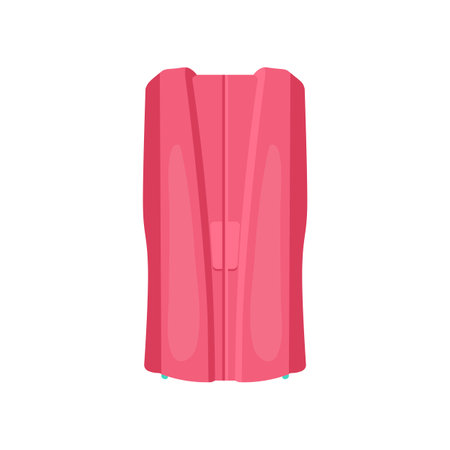 Red closed tanning cabin illustration. Cosmetic procedure in spa salon, vertical sunbathing machine or cabin. Solarium, wellness, recreation, care, relaxation conceptのイラスト素材