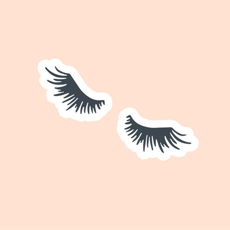 Beauty sticker with eyelashes cartoon illustration. Beauty product, eyelashes. Glamour, stationery,...