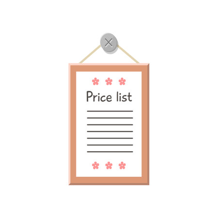 Price list for flowers vector illustration. Cartoon drawing of tablet with prices in florist store isolated on white background. Nature, decoration, gardening conceptのイラスト素材
