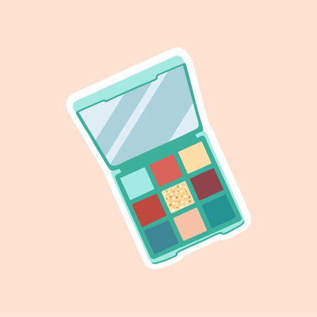 Beauty sticker of eye palette cartoon illustration. Beauty product, eye palette, cosmetic. Glamour, stationery, fashion conceptのイラスト素材