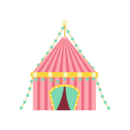 Pink circus tent vector illustration. Circus dome for amusement park, funfair or event isolated on white background. Circus, festival, entertainment conceptのイラスト素材