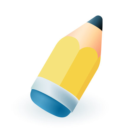 Wooden sharp pencil with graphite and rubber eraser 3D icon. School and office tool for drawing on paper, writing on document 3D vector illustration on white background. Supply, stationery conceptのイラスト素材