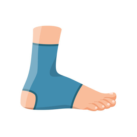 Man with bandaged foot and ankle cartoon illustration. Fracture treatment, bandaged foot. Healthcare, injury, medicine, trauma, accident conceptのイラスト素材