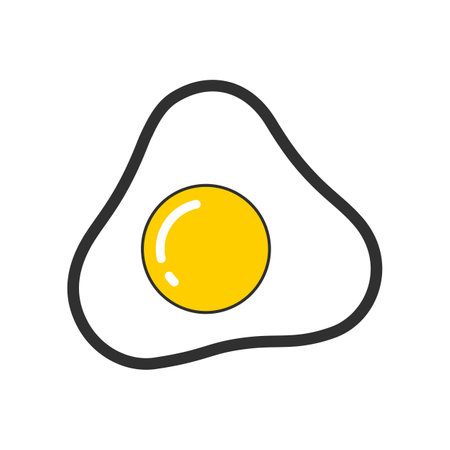Trendy fashion patch or badge of scrambled egg illustration. Cute scrambled egg sticker. Style, embroidery conceptのイラスト素材