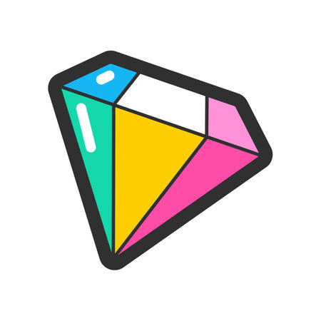 Trendy fashion patch or badge of colorful diamond illustration. Cute diamond sticker. Style, embroidery conceptのイラスト素材