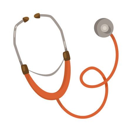 Red stethoscope for examination cartoon illustration. Cartoon drawing of veterinarian or doctor tool or instrument isolated on white background. Animal care, profession, occupation, medicine conceptのイラスト素材