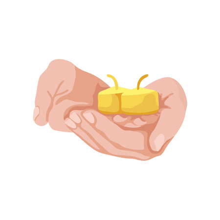 Hands holding candles vector illustration. Bathing or beauty scented accessory isolated on white background. Aromatherapy, relaxation, spa, cosmetics concept.のイラスト素材