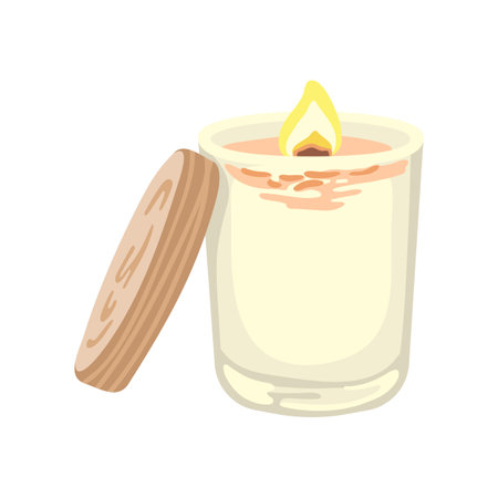 Handmade candle in glass vector illustration. Bathing or beauty scented accessory isolated on white background. Aromatherapy, relaxation, spa, cosmetics concept.のイラスト素材