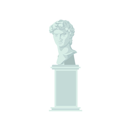Marble head on stand isolated on white background. Tools for art studio, museum vector illustration. Art, equipment conceptのイラスト素材