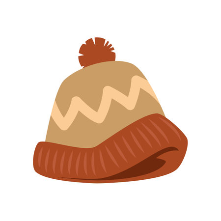 Knitted hat in hygge style vector illustration. Hat isolated on white background. Hygge autumn conceptのイラスト素材