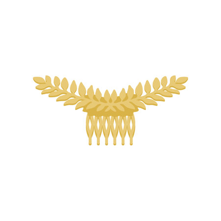 Golden barrette in boho style vector illustration. Vintage outfit design element and hair accessory isolated on white background. Fashion, Bohemian style conceptのイラスト素材
