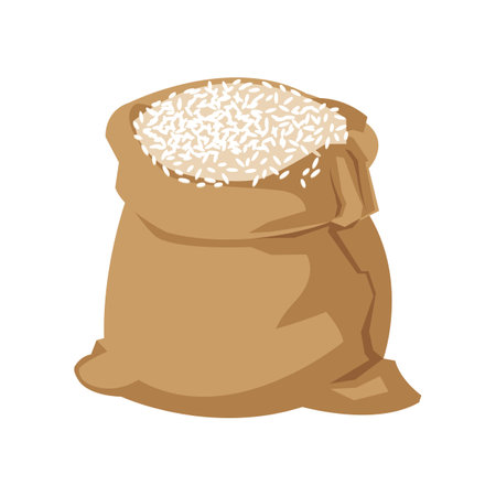 Bag of rice cartoon illustration. Rice bag. Nutrition, restaurant, gastronomy conceptのイラスト素材