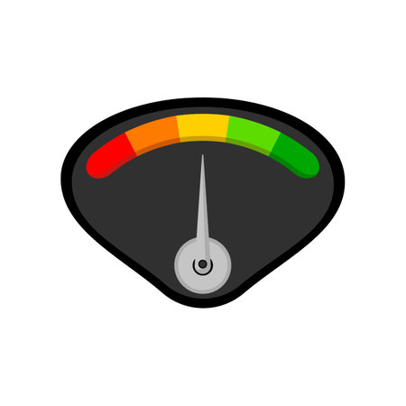 Business credit score black speedometer illustration. Indicator with color blocks from red to green, customers satisfaction with service. Evaluation, gauge rating meter conceptのイラスト素材