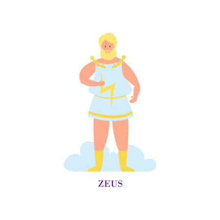 Ancient Greek god Zeus cartoon illustration. Zeus character isolated on white background. Archeology, mythology, history conceptのイラスト素材