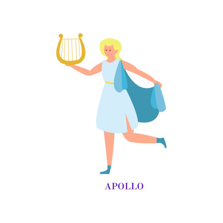 Ancient Greek god Apollo cartoon illustration. Apollo character isolated on white background. Archeology, mythology, history conceptのイラスト素材