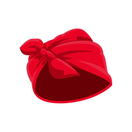 Red women headband cartoon illustration. Stylish female hair accessory, ribbon, bandana with bow, hair scarf for hairstyle. Headwear, fashion, coiffure conceptのイラスト素材
