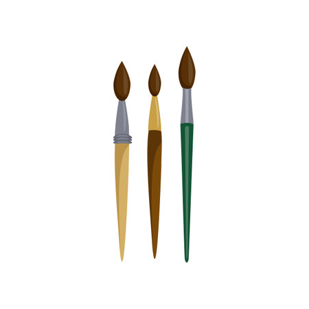 Different paintbrushes cartoon illustration. Paintbrushes flat vector illustration. Craft, art conceptのイラスト素材