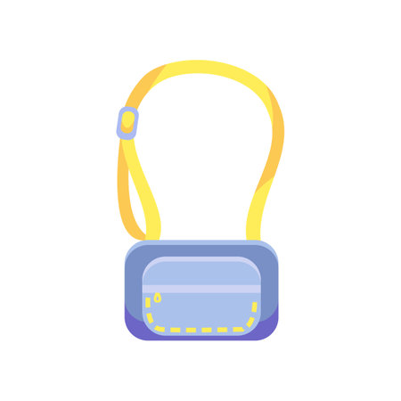 Blue and yellow bag for summer holidays vector illustration. Accessory or travel bag isolated on white background. Traveling, vacation conceptのイラスト素材