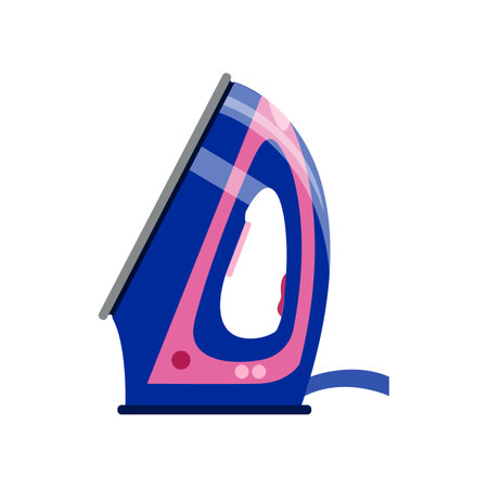 Blue electric steam iron cartoon illustration. Colorful hot press iron for ironing and care of clothes isolated on white background. Laundry, home, gadget conceptのイラスト素材
