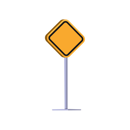 Cartoon empty yellow road sign isolated on white. Vector illustration of construction equipment. Roadside conceptのイラスト素材
