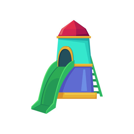 Playground slide with ladder for children vector illustration. Kids playroom, daycare, game zone or playground object isolated on white background. Childhood, entertainment, leisure conceptのイラスト素材