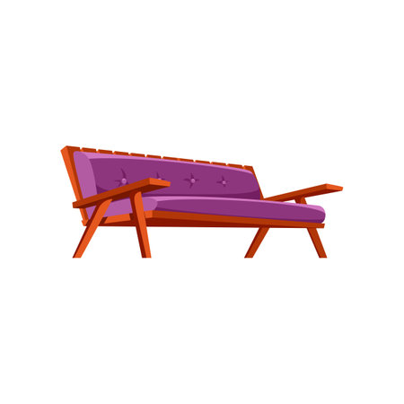 Purple sofa for backyard or terrace vector illustration. Cartoon drawing of summer garden or patio element isolated on white background. Leisure, outdoor activity, furniture conceptのイラスト素材