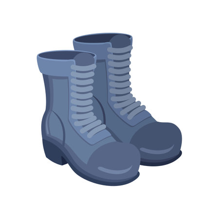Blue military boots for workers vector illustration. Cartoon drawing of clothes, accessory or equipment for industrial work isolated on white background. Prevention, protection, safety conceptのイラスト素材