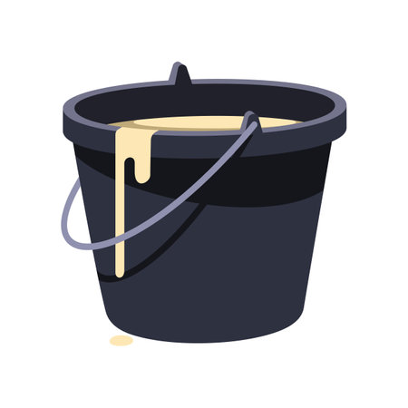 Cartoon bucket with paint isolated on white. Vector illustration of maintenance equipment. Renovation conceptのイラスト素材