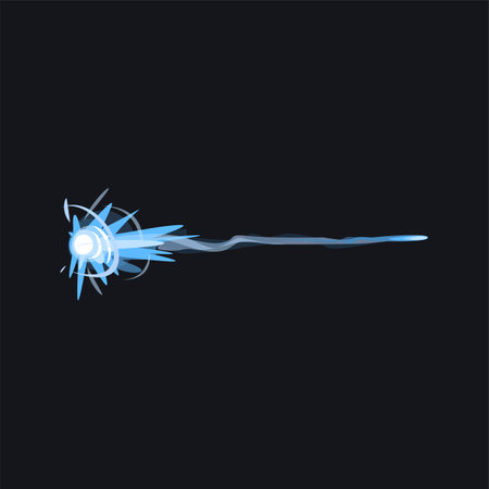 Blue energy beam vector illustration. Cartoon drawing of laser gun, blaster or weapon effect, lightning, alien attack. Magic, power concept for game or comic bookのイラスト素材