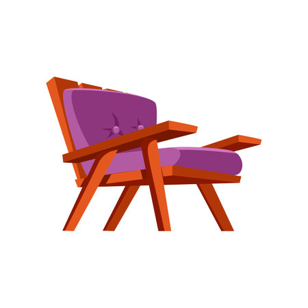 Purple armchair for backyard or terrace vector illustration. Cartoon drawing of summer garden or patio element isolated on white background. Leisure, outdoor activity, furniture conceptのイラスト素材
