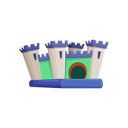 Inflatable bouncy castle for playground vector illustration. Bounce house for children playroom or game zone isolated on white background. Childhood, entertainment, leisure conceptのイラスト素材