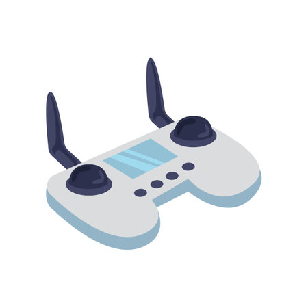 3d remote control for drone. Vector illustration of remote controller for unmanned robot for video surveillance and delivery. Cartoon controller for flying aerial vehicles with cameras isolated onのイラスト素材