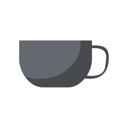 Black ceramic or metal teacup vector illustration. Cartoon drawing of cup or item for kitchen isolated on white background. Kitchenware, household conceptのイラスト素材