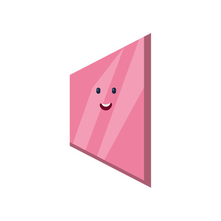 Pink trapezium character with eyes and mouth smiling. Colorful geometric figure with face cartoon vector illustration. Geometry, education conceptのイラスト素材