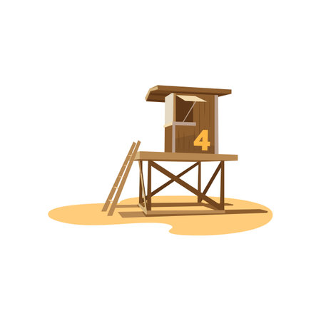 Drawing of wooden beach hut on white background. Beach house vector illustration. Summer, traveling, holidays conceptのイラスト素材