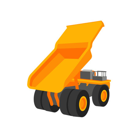 Cartoon drawing of orange truck on white background. Construction site vehicle vector illustration. Construction conceptのイラスト素材