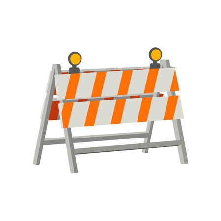 Cartoon drawing of roadwork barrier on white background. Construction site objects vector illustration. Construction conceptのイラスト素材