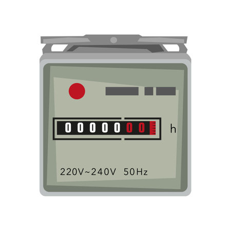Mechanical hour meter vector illustration. Cartoon measuring counter with consumption indicator isolated on white background. Device, measurement conceptのイラスト素材