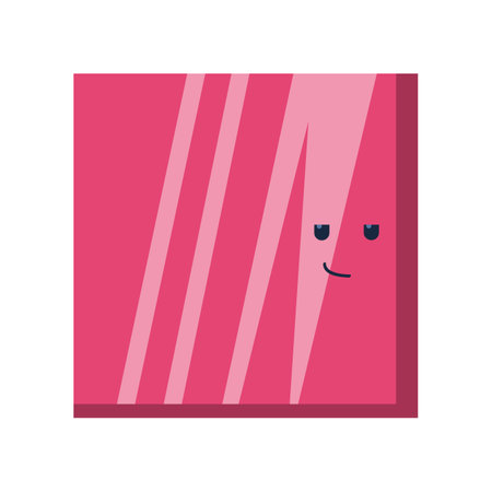 Pink square character with eyes and mouth smiling. Colorful geometric figure with face cartoon vector illustration. Geometry, education conceptのイラスト素材