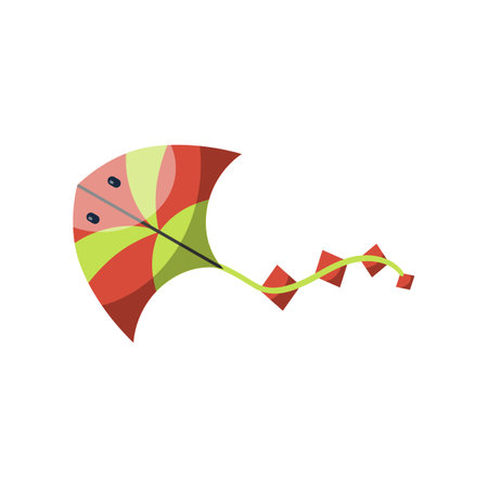 Flying wind kite with long tail vector illustration. Cartoon kite festival toy of fish shape isolated on white background. Kids toys conceptのイラスト素材
