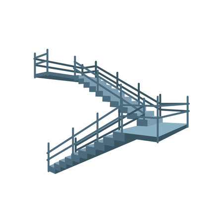 Metal staircase flat vector illustration. Modern stairway for state building isolated on white background. Home interior conceptのイラスト素材