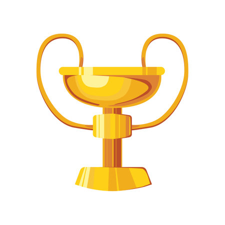 Gold award cup for winning competition vector illustration. Cartoon trophy or prize reward for kid champion isolated on white background. Victory, success achievement conceptのイラスト素材