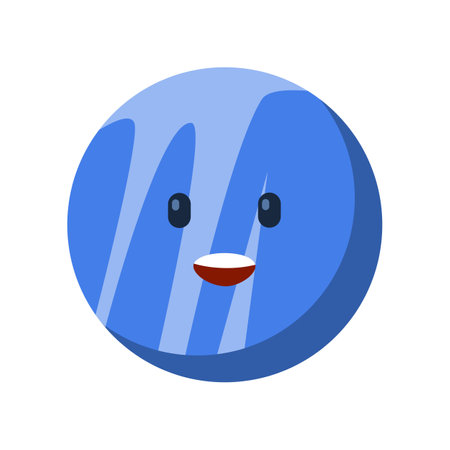 Blue circle character with eyes and mouth expressing excitement. Colorful geometric figure with face...