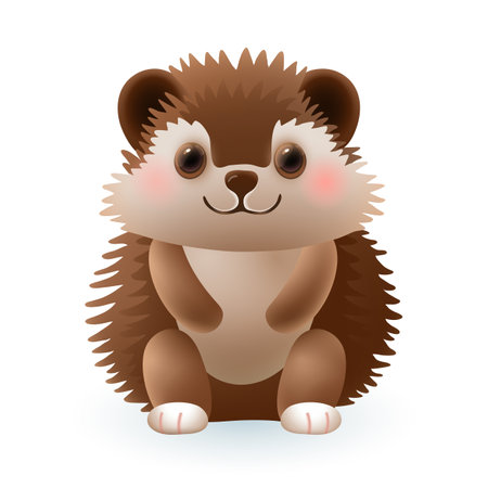 Cute little hedgehog 3d illustration. Adorable baby animal smiling in cartoon style isolated on white background. Animal, nature, wildlife, pet conceptのイラスト素材