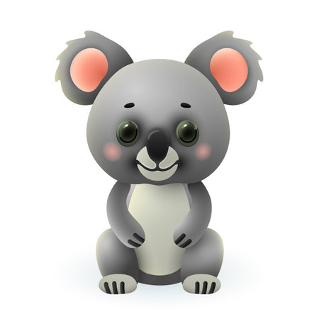 Adorable koala 3d illustration. Cute little animal from wild forest in cartoon style isolated on white background. Animal, nature, wildlife conceptのイラスト素材