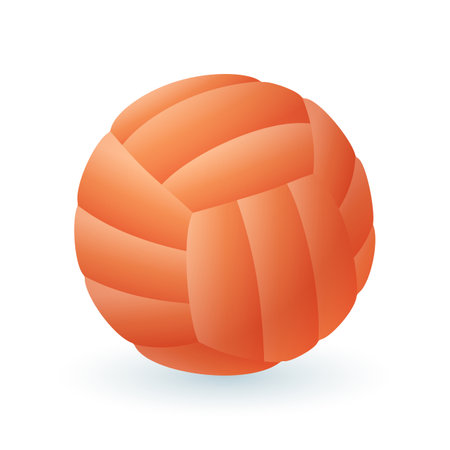 Orange ball for volleyball 3D illustration. Cartoon drawing of equipment for playing volleyball game in 3D style on white background. Volleyball, sports, healthy lifestyle conceptのイラスト素材