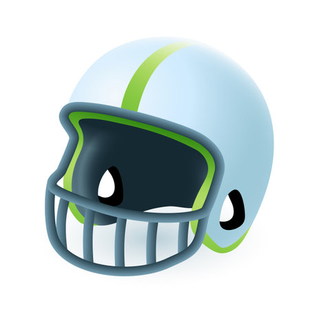 Helmet for American football or rugby player 3D illustration. Cartoon drawing of cap with safety grid in 3D style on white background. American football, sports, healthy lifestyle conceptのイラスト素材