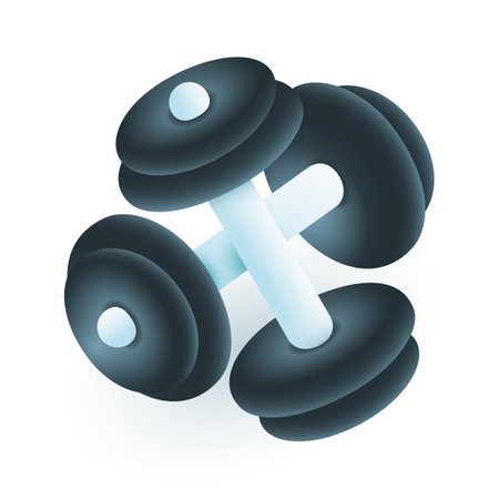 Two crossed dumbbells for athletes 3D illustration. Drawing of equipment for bodybuilder training in 3D style on white background. Fitness, strength, sports, healthy lifestyle, weightlifting conceptのイラスト素材